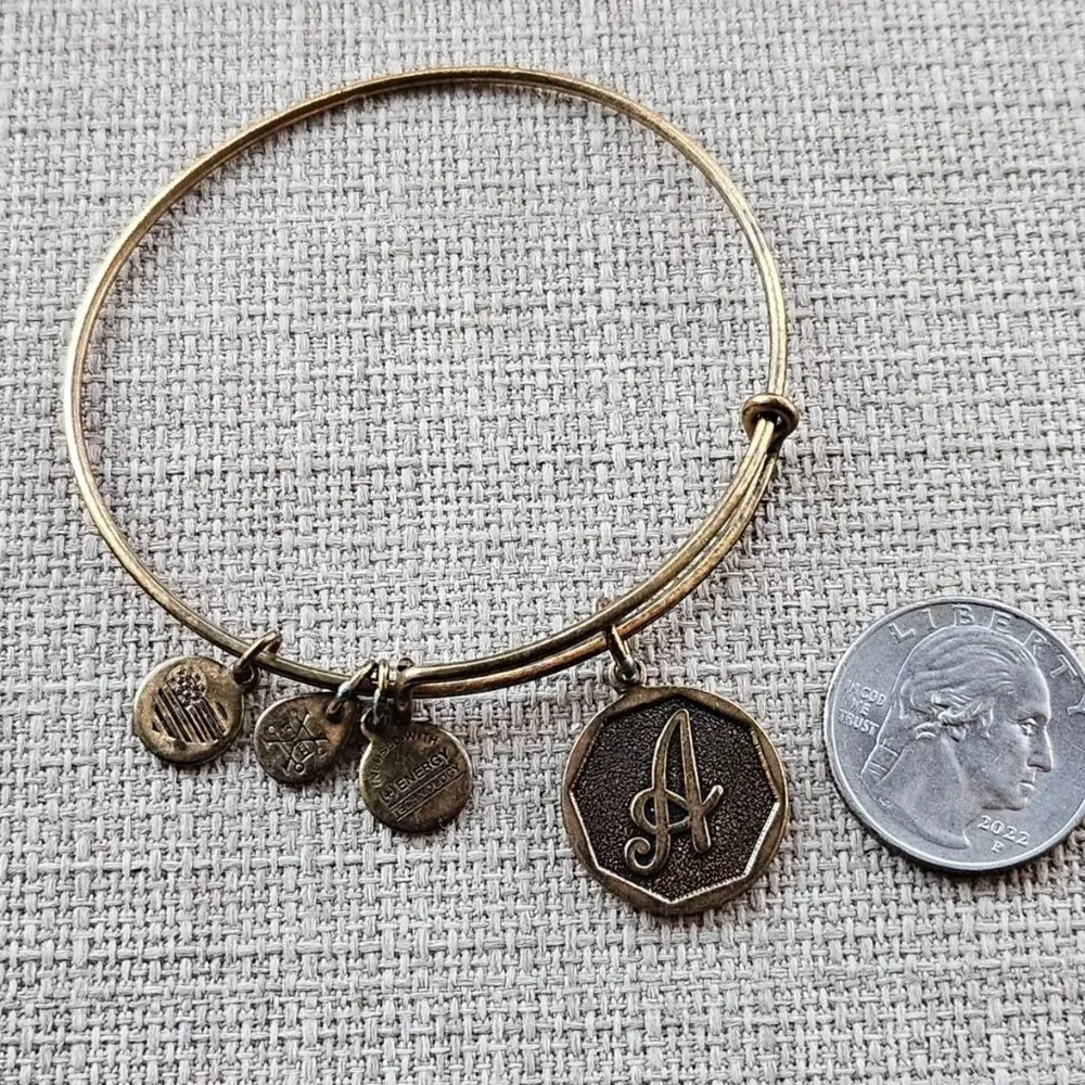 Alex And Ani Bracelet LETTER A Gold Tone Initial Wristband Wrist Fashion Jewelry - Picture 5 of 10